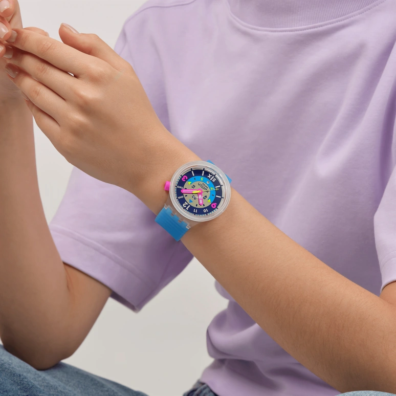 Swatch,NEON 47mm,47mm,Composite,Blue,Grey,Quartz,Day,Round,SB01K400