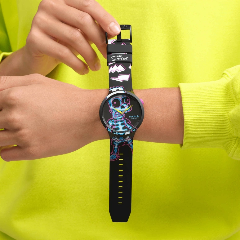 Swatch,THE SIMPSONS 47mm,47mm,Plastic,Black,Blue,Quartz,Glass,Round,SB01Z105