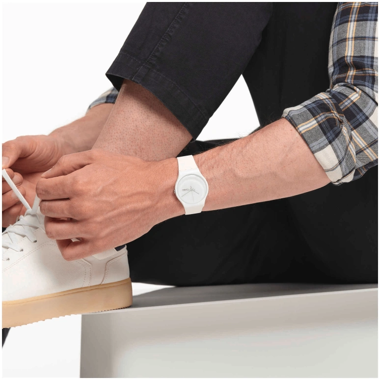 Swatch,Originals 41mm,41mm,Bio-sourced,White,Quartz,Date,Day,SO29W704,SO29W704-S14