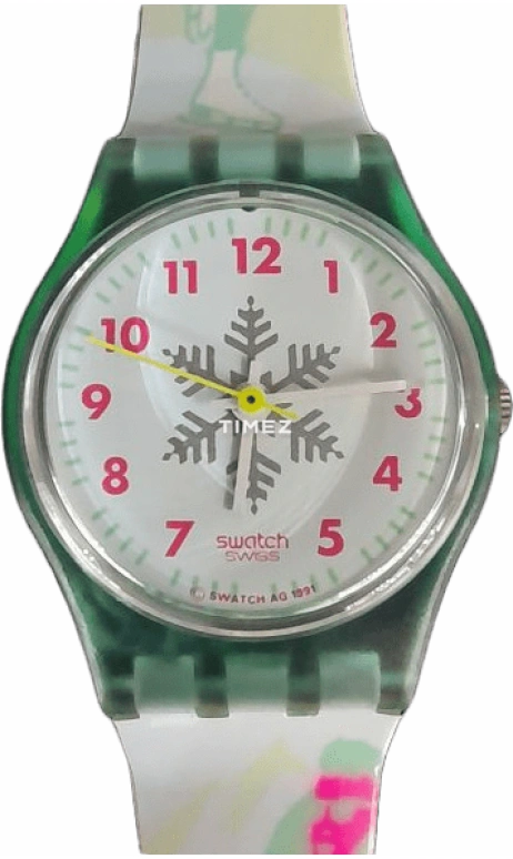 Swatch,Other 25mm,25mm,Plastic,White,Quartz,Round,Green,LL110