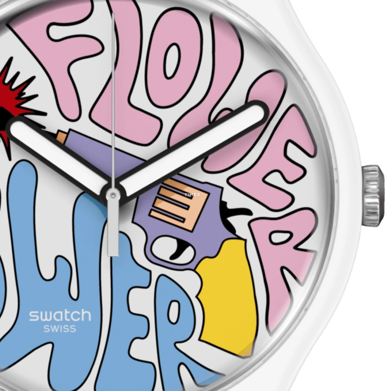 Swatch,Originals 41mm,41mm,Bioceramic,White,Multi-Color,Quartz,Sapphire,Crystal Glass,Round,SO32W107