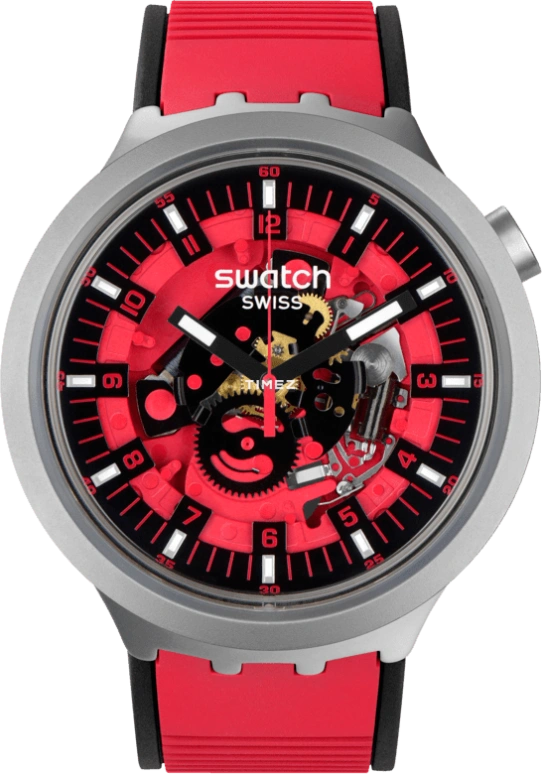 Swatch,IRONY 47mm,47mm,Stainless Steel,Red,Skeleton,Quartz,Sapphire,Crystal Glass,Round,SB07S110