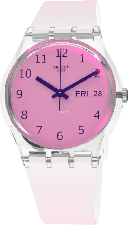 Swatch,Originals 34mm,34mm,Plastic,Pink,Sapphire,Crystal Glass,GE719