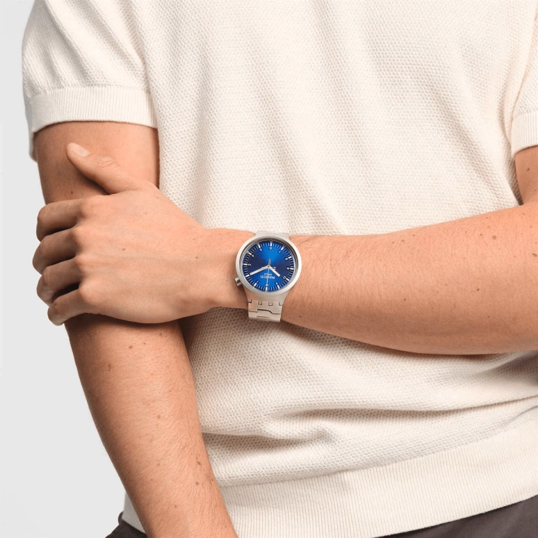 Swatch,Other 47mm,47mm,Stainless Steel,Blue,Quartz,Sapphire,Crystal Glass,Round,SB07S102G