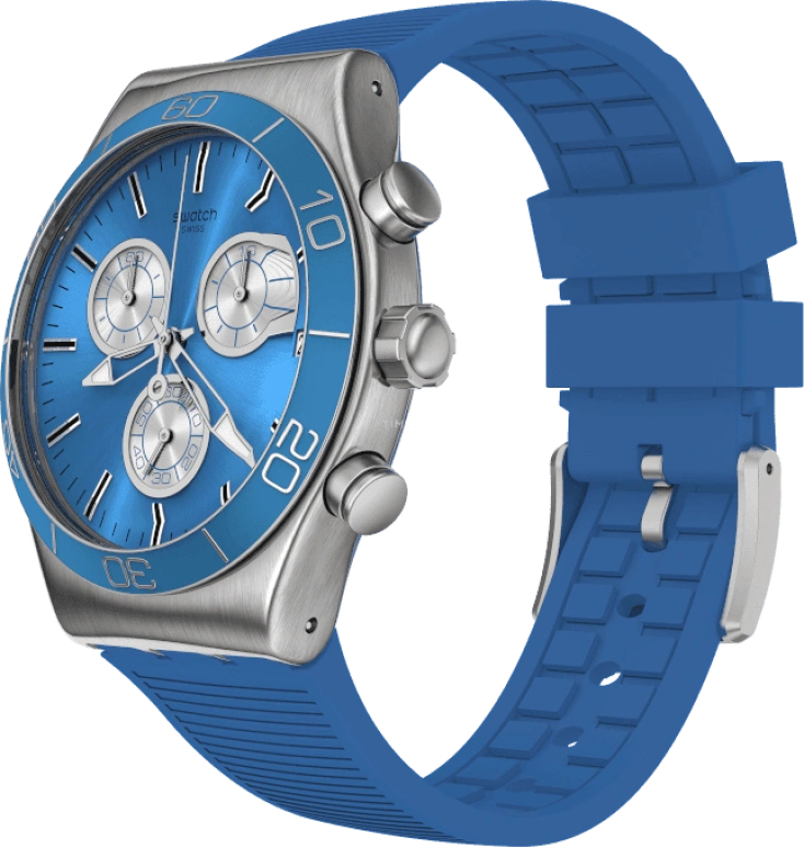 Swatch,IRONY 43mm,43mm,Stainless Steel,Black,Silver,Blue,Minutes,YVS485