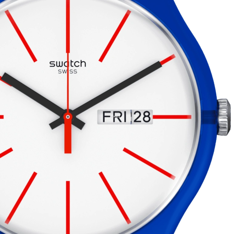 Swatch,Other 41mm,41mm,Plastic,White,Quartz,Tonneau,Blue,SUON715