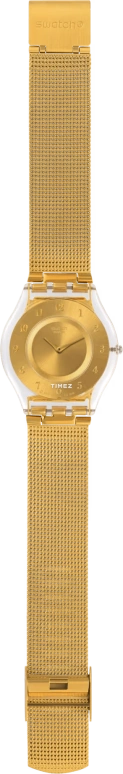 Swatch,SKIN 34mm,34mm,Plastic,Gold,Quartz,Tonneau,Transparent,SFK355M