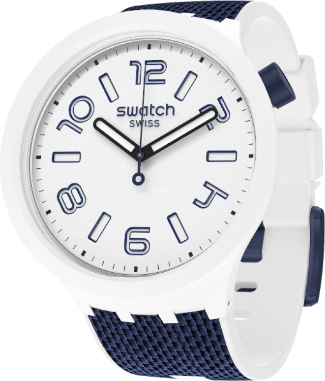 Swatch,THE BOLD 47mm,47mm,Plastic,White,Sapphire,Crystal Glass,Closed,SO27W102