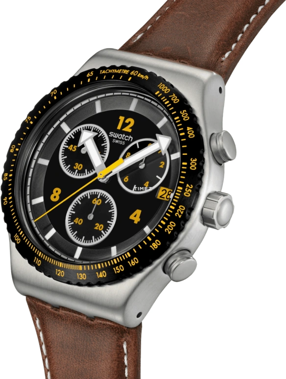 Swatch,IRONY 43mm,43mm,Stainless Steel,Black,Quartz,Chronograph,Day,YVS530