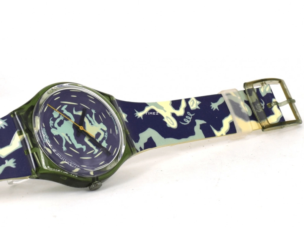 Swatch,Other 34mm,34mm,Plastic,Blue,Cream,Quartz,Crystal Glass,Tonneau,GG111