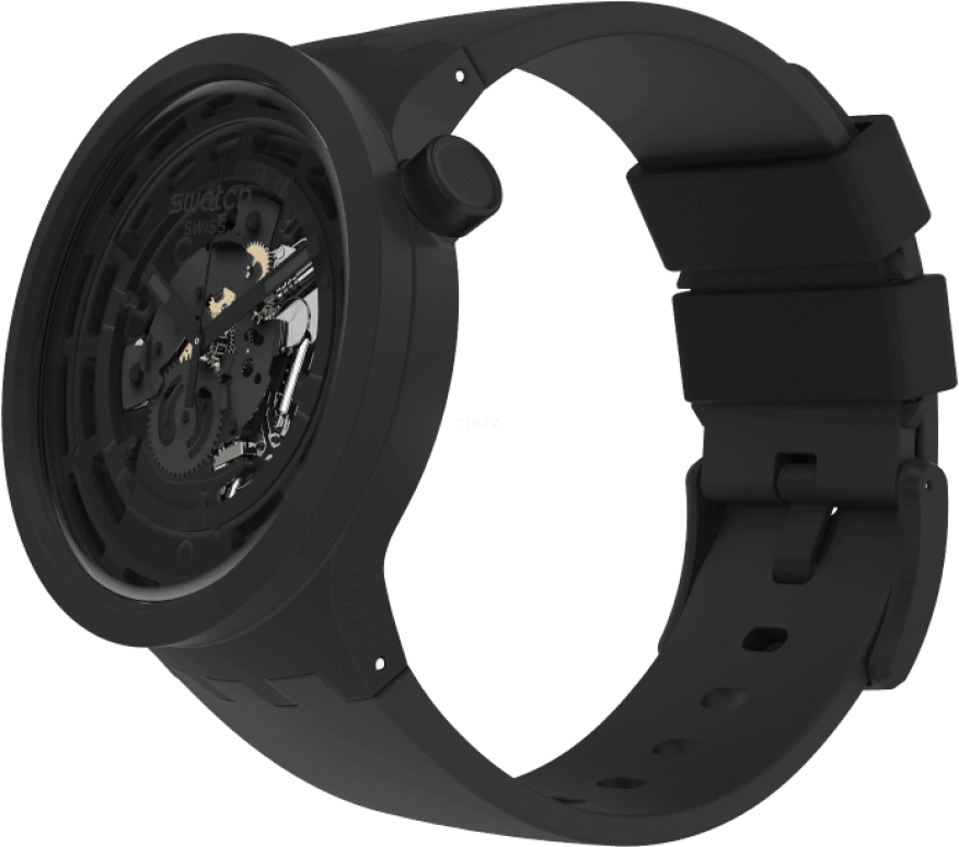 Swatch,Other 47mm,47mm,Bioceramic,Black,Skeleton,Quartz,Sapphire,Crystal Glass,Round,SB03B100