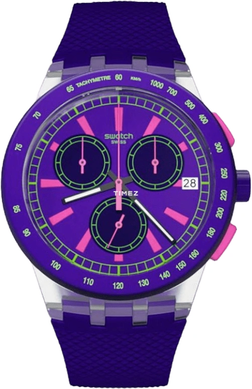 Swatch,Originals 42mm,42mm,Plastic,Purple,Quartz,Chronograph,Day,SUSK400