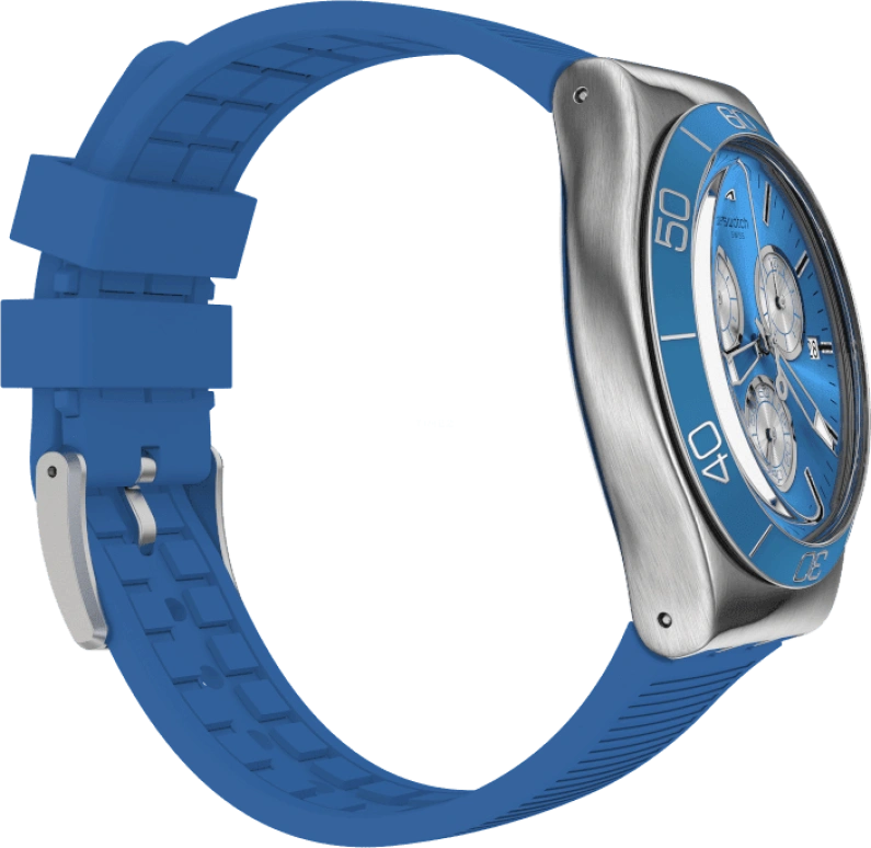 Swatch,IRONY 43mm,43mm,Stainless Steel,Black,Silver,Blue,Minutes,YVS485