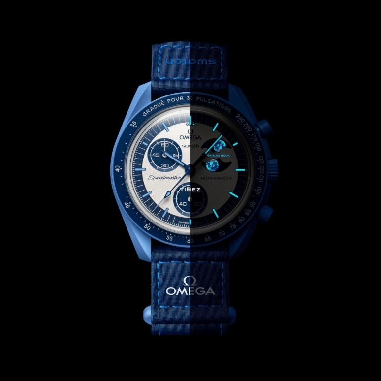 Swatch,BIOCERAMIC 42mm,42mm,Bioceramic,White,Blue,Quartz,Chronograph,Moonphase,SO33N700