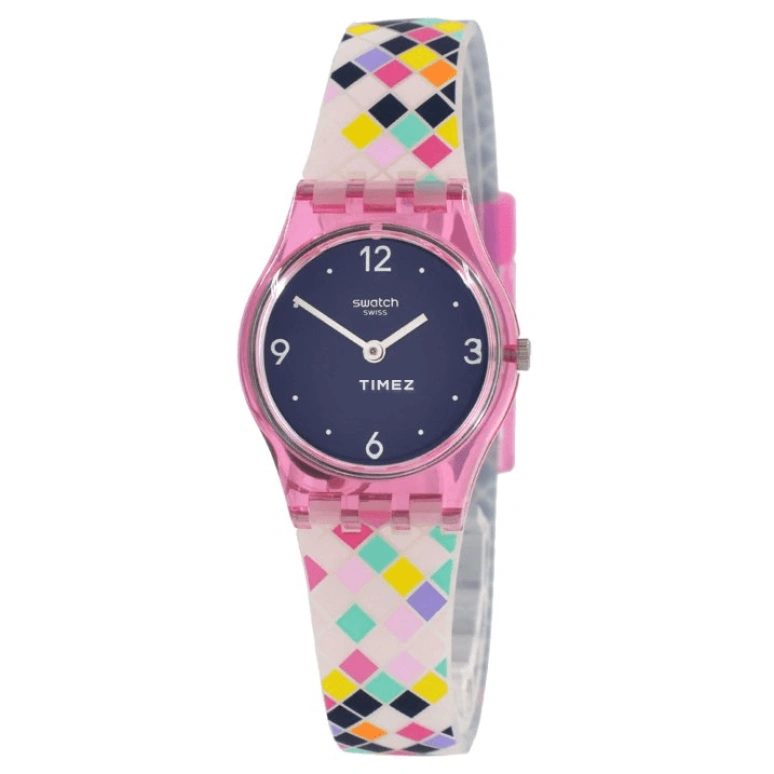 Swatch,Originals 25mm,25mm,Plastic,Blue,Quartz,Tonneau,Pink,LP153