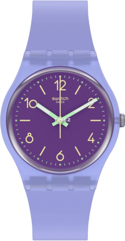 Swatch,Other 34mm,34mm,Bio-sourced,Purple,Quartz,Sapphire,Crystal Glass,Round,SO28V101