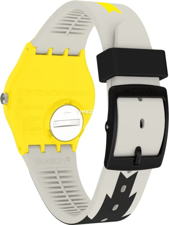 Swatch,Originals 34mm,34mm,Plastic,Black,Quartz,Round,Yellow,GJ140