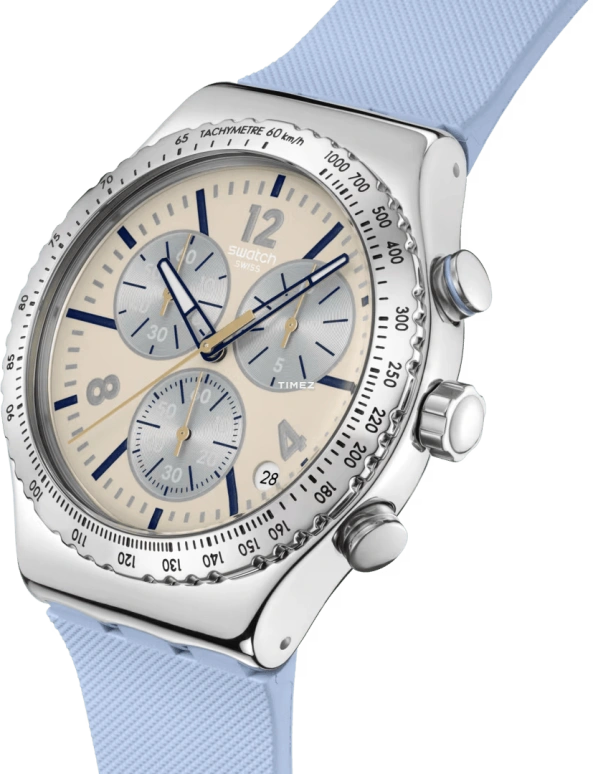 Swatch,IRONY 43mm,43mm,Stainless Steel,Blue,Quartz,Chronograph,Day,YVS536