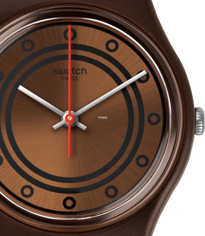Swatch,Originals 34mm,34mm,Plastic,Coffee,Brown,Quartz,Tonneau,Brown,GC114
