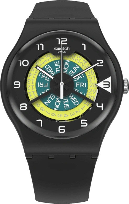 Swatch,Originals 41mm,41mm,Plastic,Black,Sapphire,Crystal Glass,Closed,SUOB732