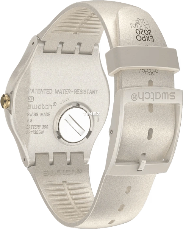 Swatch,Special Edition 41mm,41mm,Plastic,Yellow,Brown,Quartz,Tonneau,Cream,SUOZ329