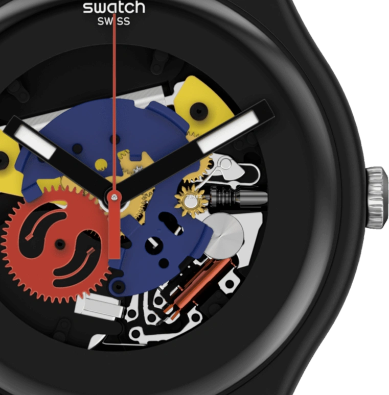 Swatch,Originals 41mm,41mm,Bio-sourced,Black,Skeleton,Quartz,Sapphire,Crystal Glass,Round,SO29B107