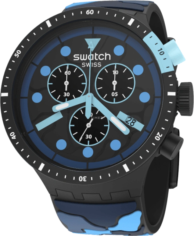 Swatch,THE BOLD 47mm,47mm,Plastic,Black,Sapphire,Crystal Glass,Closed,SB02B408