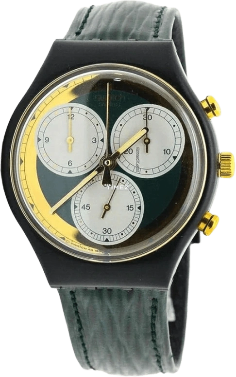 Swatch,Other 37mm,37mm,Plastic,Green,White,Gold,Quartz,Chronograph,Sapphire,SCB107