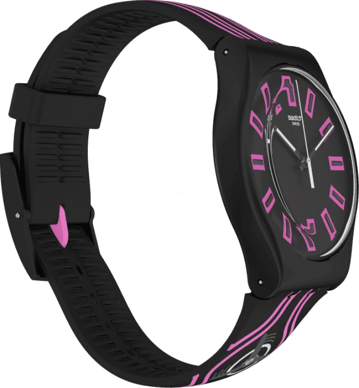 Swatch,Originals 41mm,41mm,Plastic,Black,Pink,Sapphire,Crystal Glass,SUOB146C