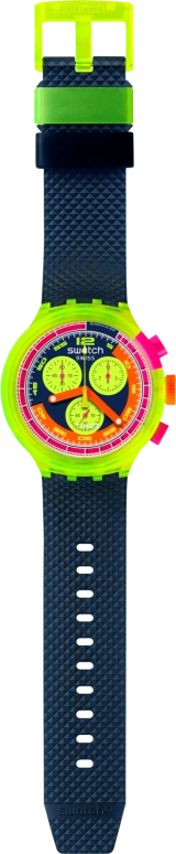 Swatch,NEON 47mm,47mm,Bio-sourced,Blue,Multi-Color,Quartz,Chronograph,Round,SB06J100