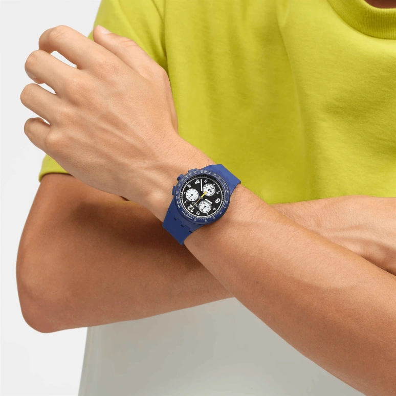 Swatch,Originals 42mm,42mm,Plastic,Blue,Quartz,Chronograph,Round,SUSN418
