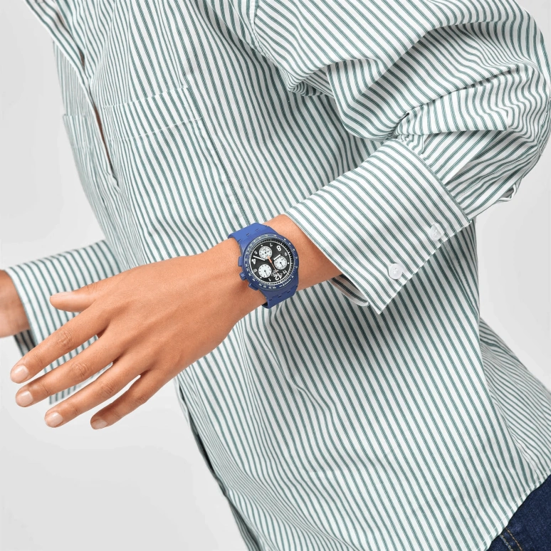 Swatch,Originals 42mm,42mm,Plastic,Blue,Quartz,Chronograph,Round,SUSN418