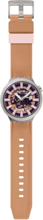 Swatch,THE BOLD 47mm,47mm,Stainless Steel,Purple,Cream,Transparent,Quartz,Round,Natural Steel,SB07S119