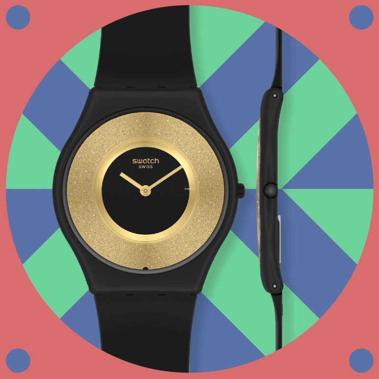 Swatch,Other 34mm,34mm,Bio-sourced,Black,Gold,Quartz,Round,Black,SS08B101