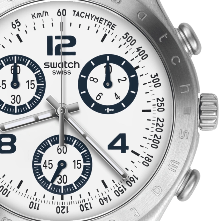Swatch,IRONY 40mm,40mm,Stainless Steel,White,Quartz,Chronograph,Tonneau,YCS113C