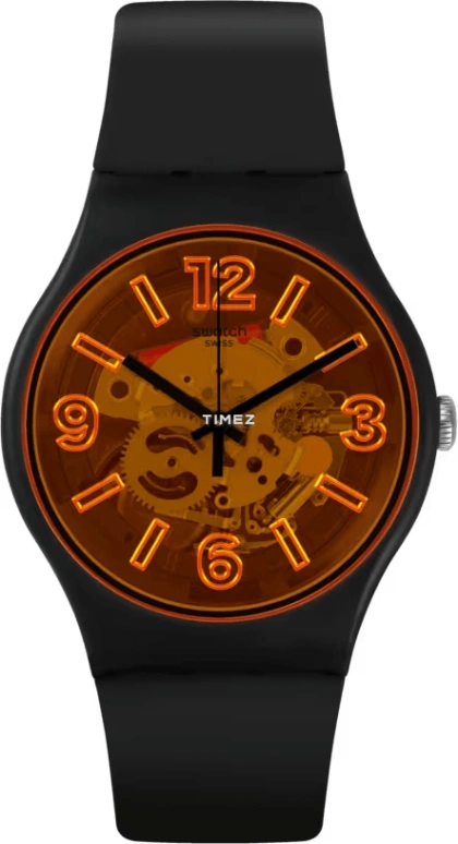 Swatch,Originals 41mm,41mm,Plastic,Orange,Quartz,Tonneau,Black,SUOB164