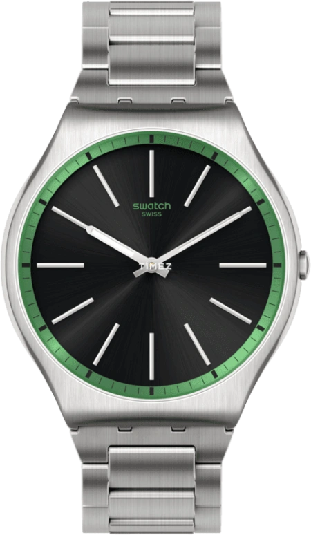 Swatch,Other 42mm,42mm,Stainless Steel,Black,Quartz,Sapphire,Crystal Glass,Round,SS07S128G