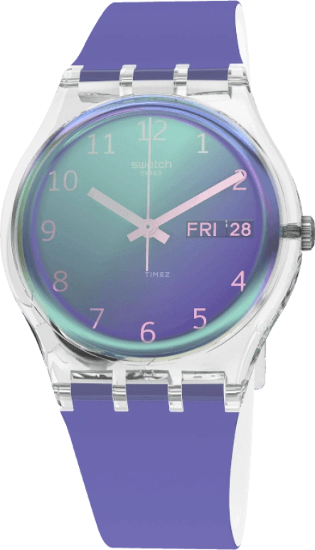 Swatch,Originals 34mm,34mm,Plastic,Purple,Green,Sapphire,Crystal Glass,GE718