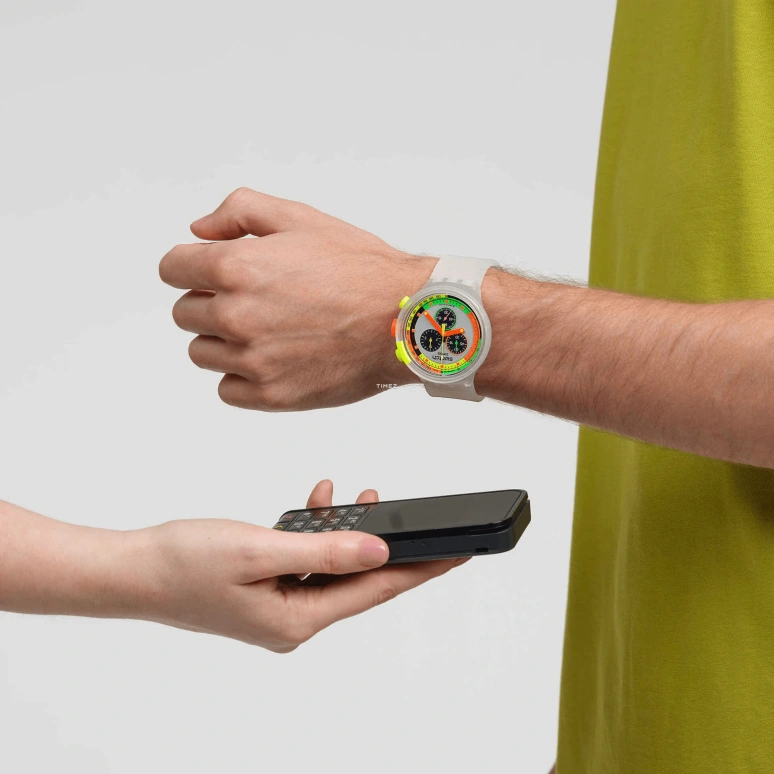 Swatch,NEON 47mm,47mm,Plastic,Multi-Color,Quartz,Chronograph,Sapphire,SB02K101,SB02K101-5300