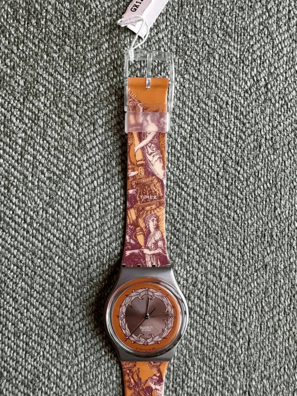 Swatch,Other 34mm,34mm,Plastic,Silver,Orange,Quartz,Sapphire,Crystal Glass,Tonneau,GX126