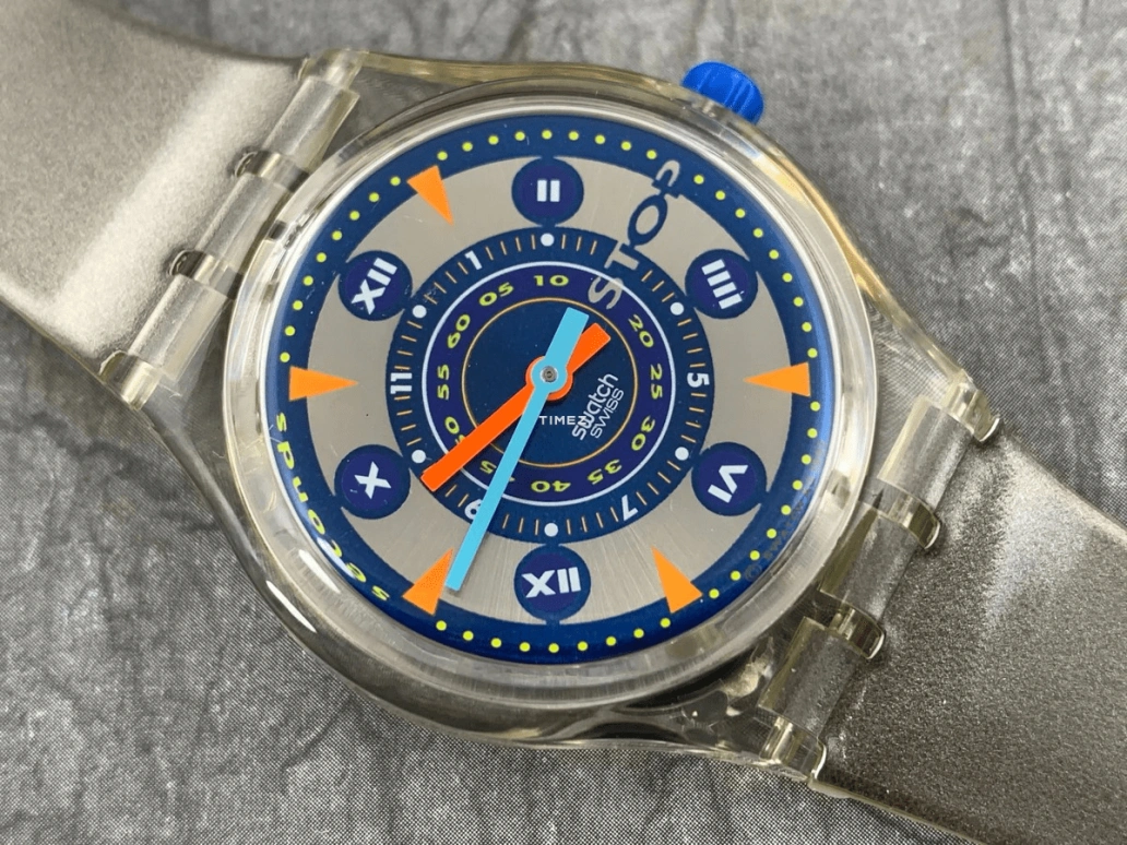 Swatch,Other 34mm,34mm,Plastic,Grey,Quartz,Sapphire,Crystal Glass,Round,SSK104
