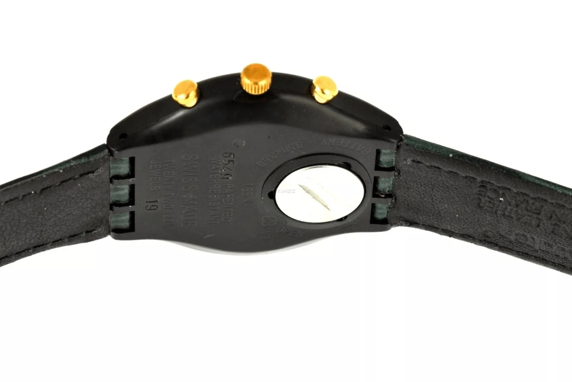 Swatch,Other 37mm,37mm,Plastic,Green,White,Gold,Quartz,Chronograph,Sapphire,SCB107