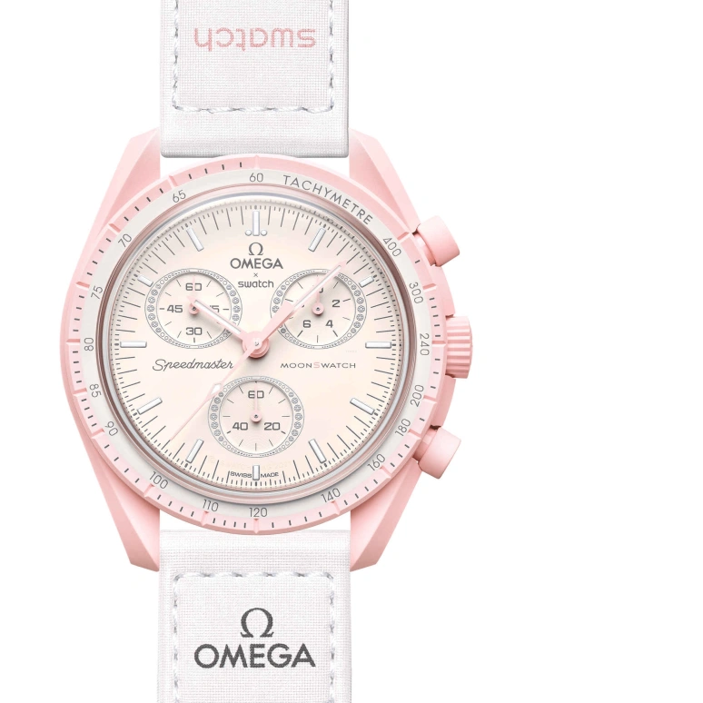 Swatch,MoonSwatch 42mm,42mm,Bioceramic,Pink,Quartz,Chronograph,Rattrapante,SO33P100