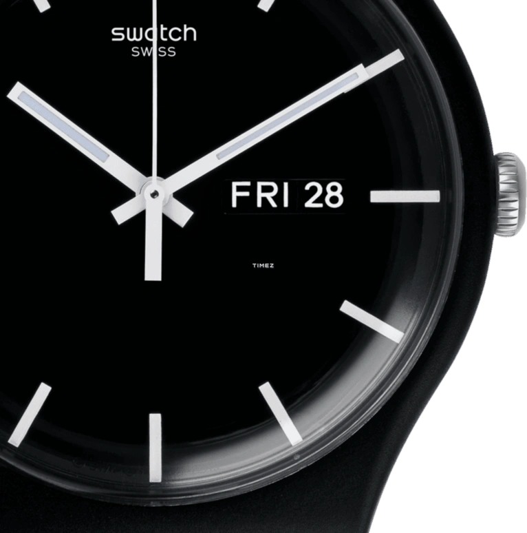 Swatch,Originals 41mm,41mm,Bio-sourced,Black,Quartz,Date,Day,SO29B704