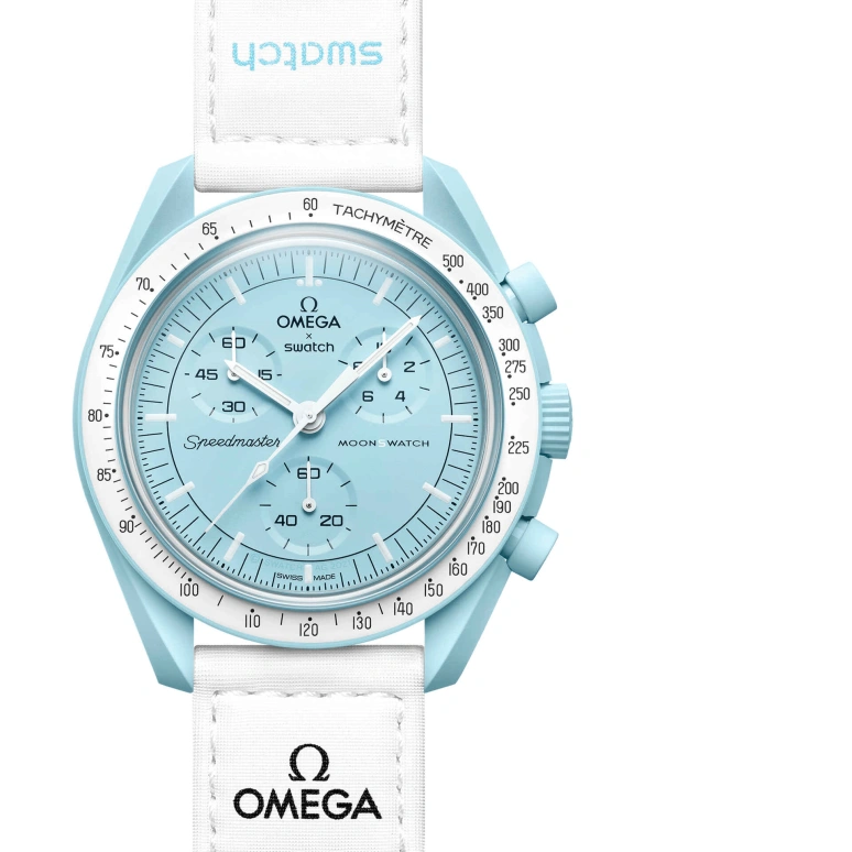Swatch,MoonSwatch 42mm,42mm,Bioceramic,Blue,Quartz,Chronograph,Rattrapante,SO33L100