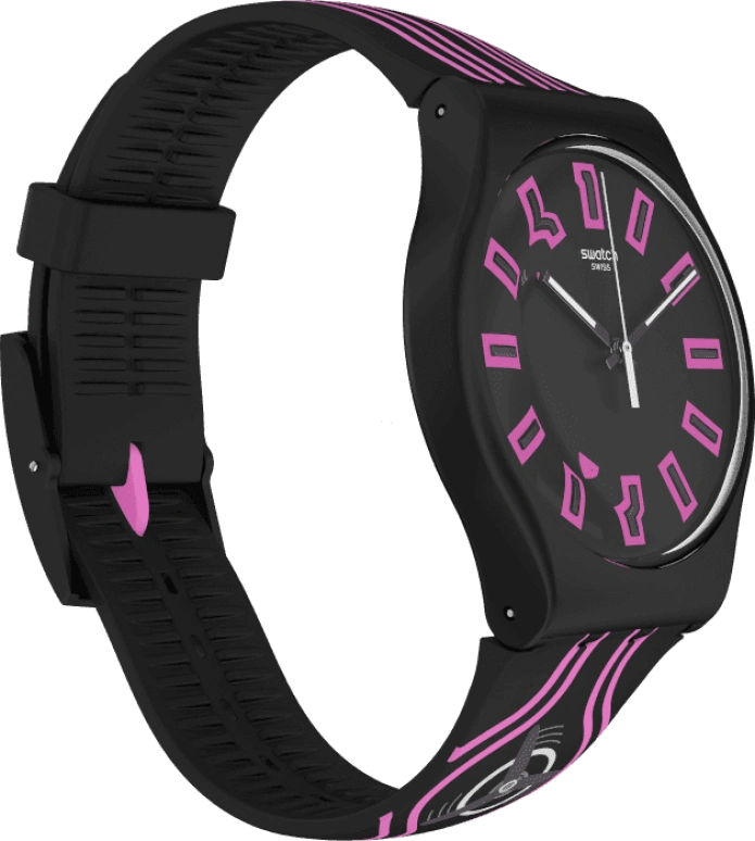 Swatch,Originals 41mm,41mm,Plastic,Black,Pink,Sapphire,Crystal Glass,SUOB146C