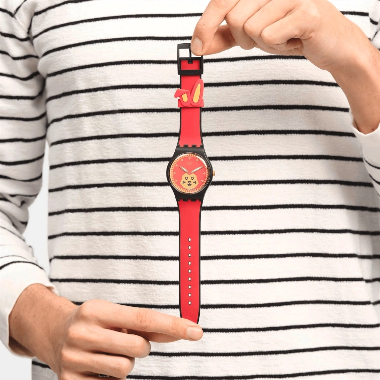 Swatch,Other 41mm,41mm,Bioceramic,Red,Gold,Quartz,Sapphire,Crystal Glass,Round,SO32Z107