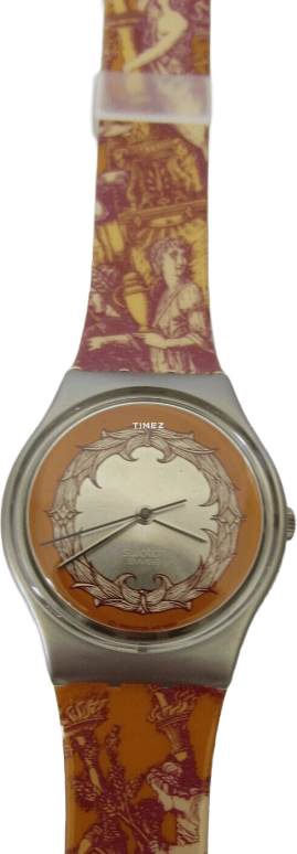 Swatch,Other 34mm,34mm,Plastic,Silver,Orange,Quartz,Sapphire,Crystal Glass,Tonneau,GX126