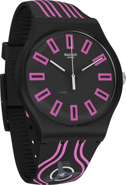 Swatch,Originals 41mm,41mm,Plastic,Black,Pink,Sapphire,Crystal Glass,SUOB146C