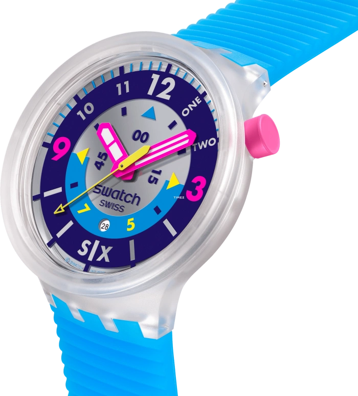 Swatch,NEON 47mm,47mm,Composite,Blue,Grey,Quartz,Day,Round,SB01K400
